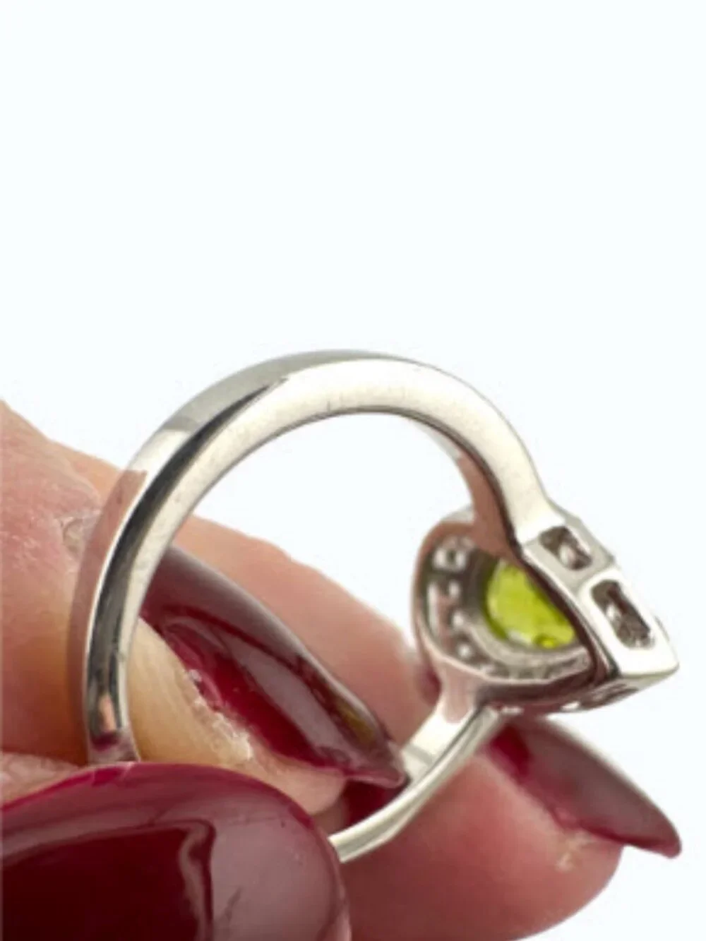 Annabella Peridot White Topaz Halo Ring 925 Sterling Silver Pear Cut Size 6